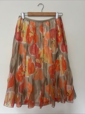 Stunning NIC+ZOE Floral Midi Skirt in Orange, Yellow, red and Tan